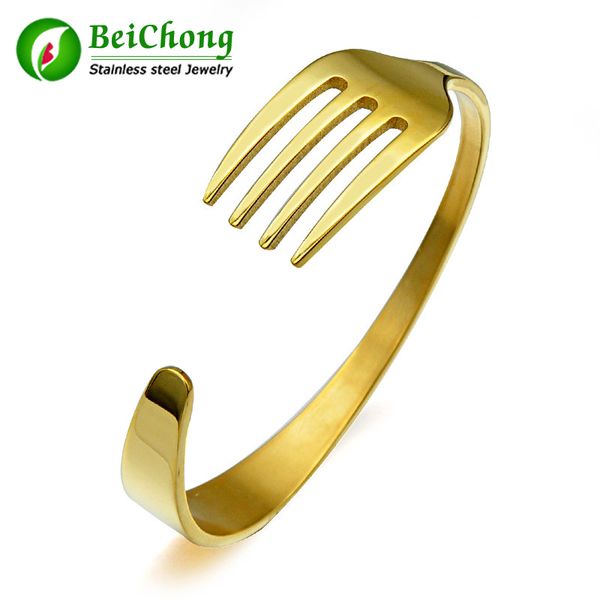 

three color plated fork bracelet make by stainless steel titanium bangle, Black