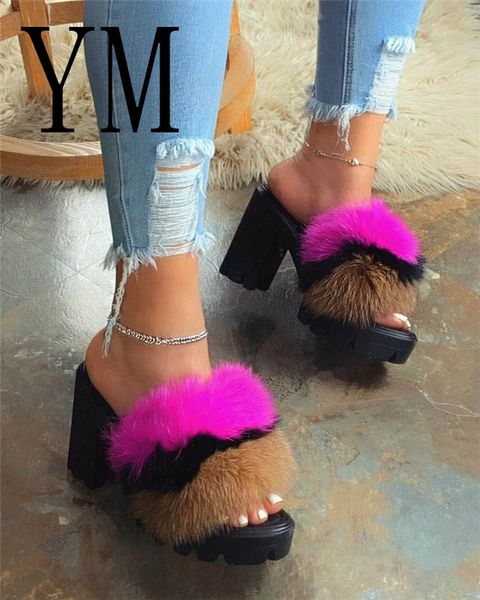 

new summer thick bottom platform sandals for women thick with fur sandals wedges shoes for woman femme high heels ladies, Black