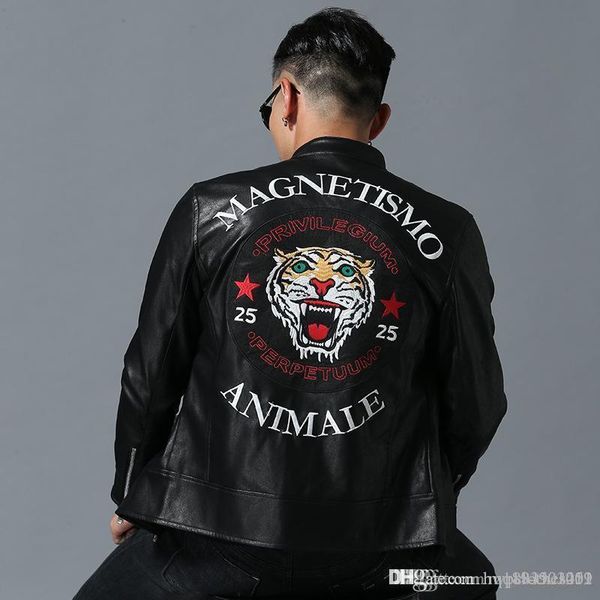 

brand designer jackets f casual winter luxury tiger head embroidery cool locomotive coat motorcycle biker faux leather jacket size m-3xl, Black;brown