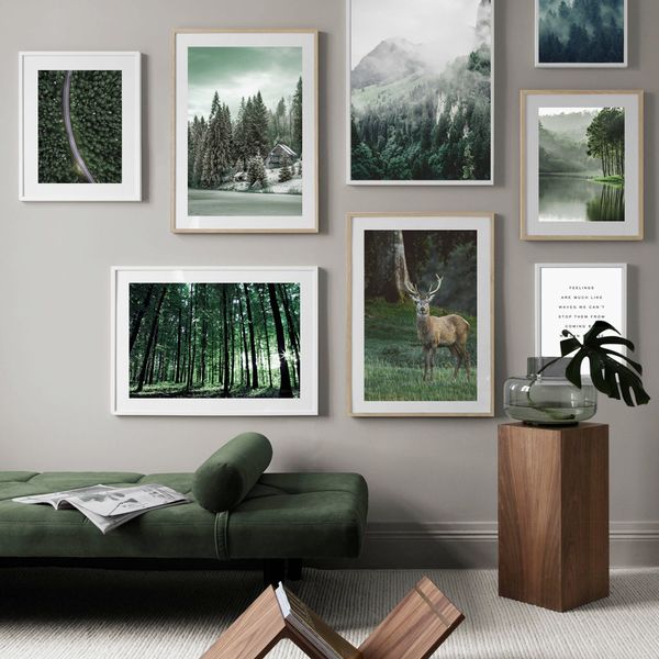

wall art canvas painting natural mountain foggy forest deer quotes nordic posters and prints wall pictures for living room decor