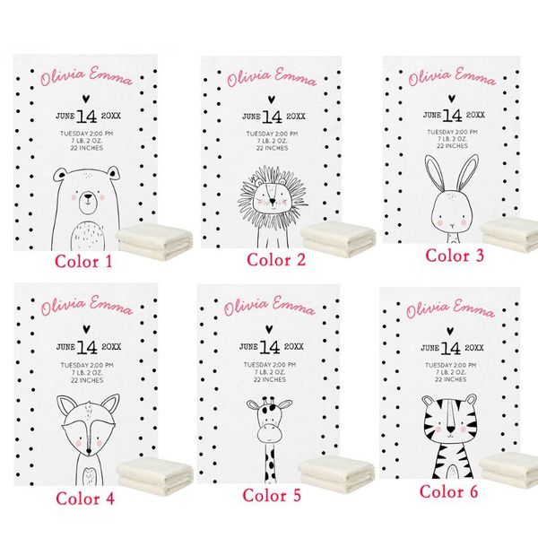 

lvyziho woodland forest birth stats baby blanket - /lion/bear/giraffe/rabbiiger blanket- 30 x 40 inches - fleece blanket