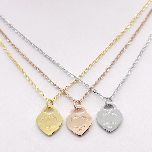 

stainless steel heart-shaped necklace t necklace short female jewelry 18k gold titanium peach heart necklace pendant for man, Silver