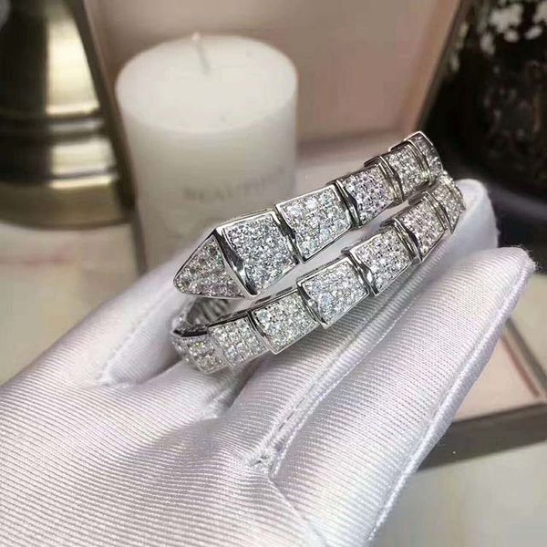 

luxury designer 5a cz diamond one hoop snake bracelet 925 sterling silver cuff bangle party jewelry for women party, Black