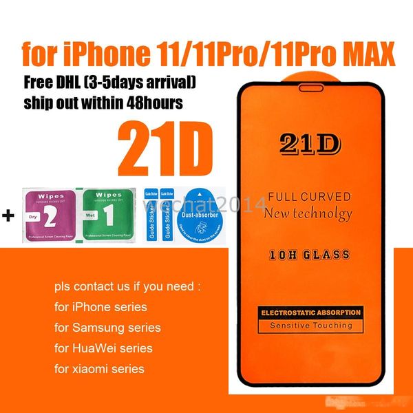 

500pcs for iphone 11 pro max x xr xs max 21d tempered glass for iphone 6 6s 7 8 plus screen protector glass