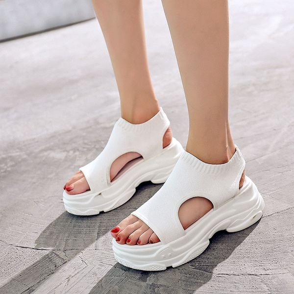 

ankle strap open toe breathable sports sandals high casual summer women sandals novelty fashion thick platform beach shoes, Black