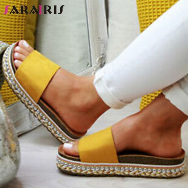 

sarairis fashion lady 2020 slip on casual beach sewing slippers ins platform slippers women outdoor flat leisure shoes woman, Black