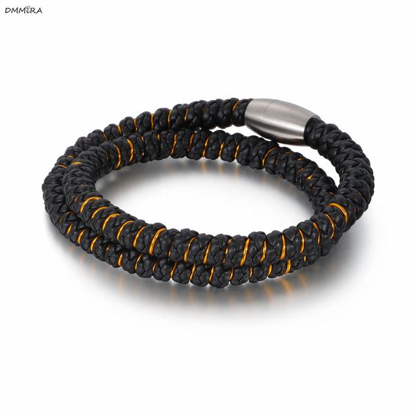 

2020 double leather men bracelet bangles gold stainless steel hip hop bracelets bangles cool street style men bangle bracelet, Black