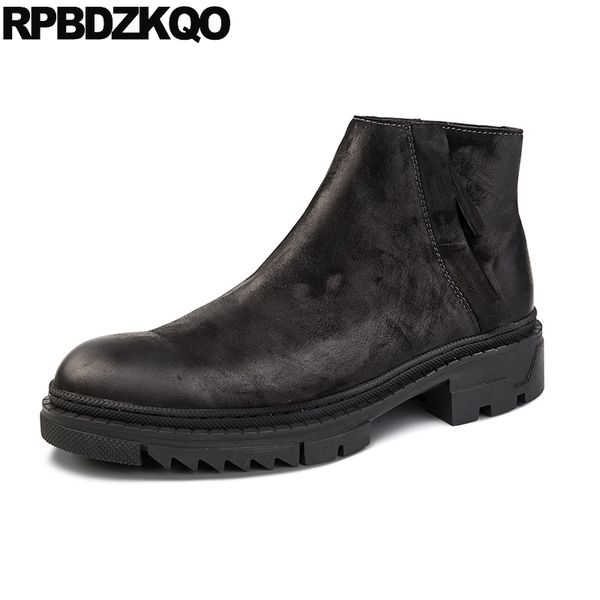 

suede zipper brown chunky handmade thick soled shoes booties high sole short 2020 winter men boots with fur black korean autumn