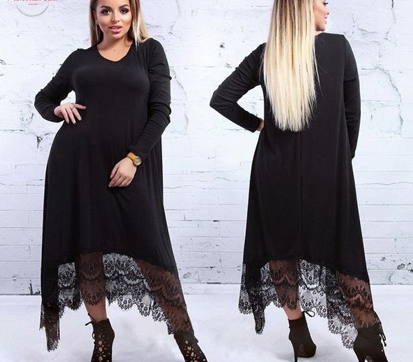 

2xl 6xl large size twill robe 2020 spring summer dress big size elegance lace dress women dresses plus size women clothing dresses, Black;gray