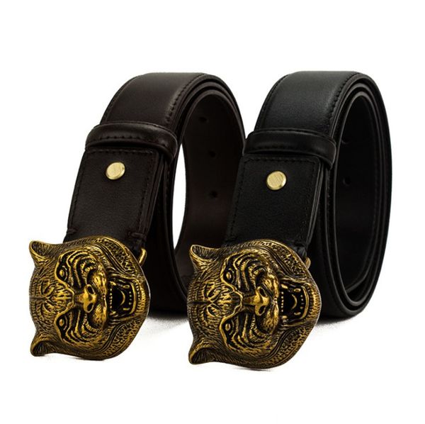 

tiger cowhide designer belt for man woman belt fashion tiger smooth buckle mens belts highly quality cowhide black brown colors optional