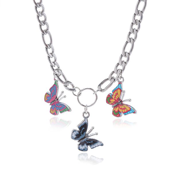 

lacoogh bohemian colorful gradien butterfly necklace choker for women girls rainbow butterflies choker necklaces jewelry gift, Silver