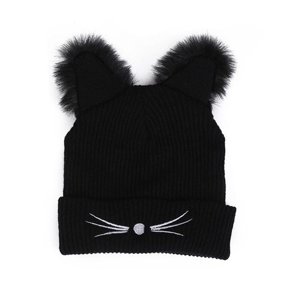

female thermal crochet cap cat shape winter wool knitted hat female thermal cap crochet knitting black hats nov26, Blue;gray