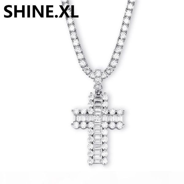 

fashion iced out silver cross necklace jewelry women wedding shiny cz zircon crystal pendant necklace party gift