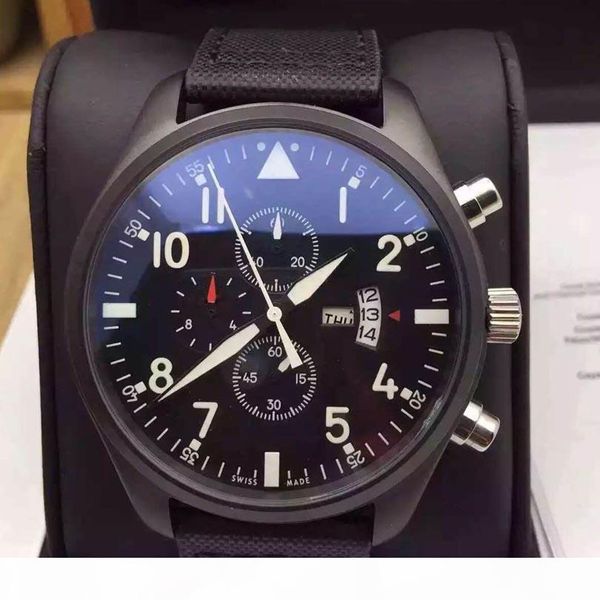 

classic mens brand pilot watch chronograph quartz movement watches black color fashion style strap military sports wristwatch montre, Slivery;brown
