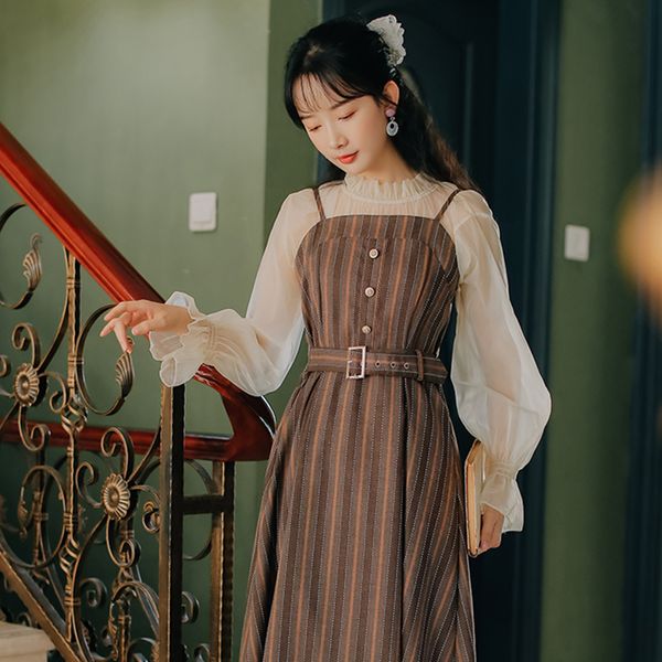 

casual dresses 2021 fashion women's clothing sleeveless spaghetti strap striped women woman two piece dress, Black;gray