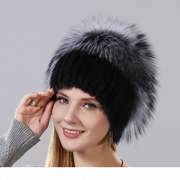 

new fashion hat warm winter cap for women real natural hat and silver fur new design with chain in the back, Blue;gray