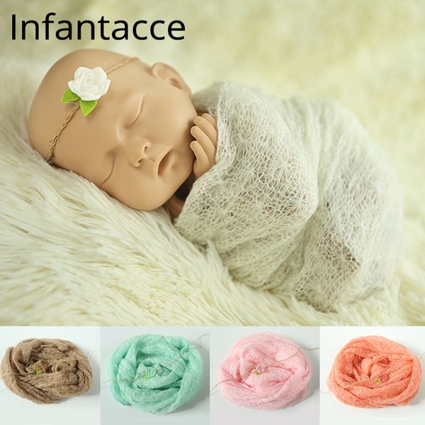 

9 colors 40x150cm newborn pgraphy props mohair knit p stretchy wrap & headband sets cloth for infant accessoire