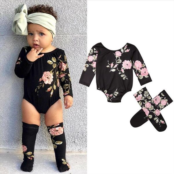 

0 18m newly summer toddler kids baby boys girls bodysuits 2pcs long sleeve flowers print jumpsuits leg warmers, Blue
