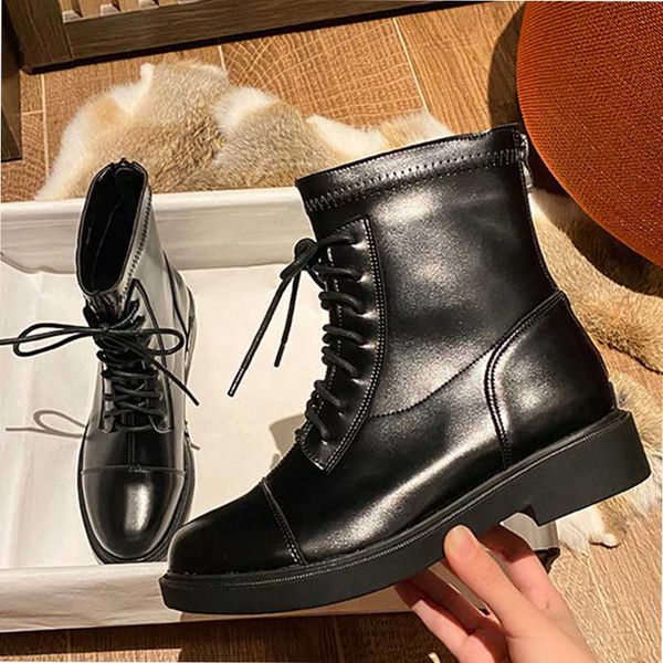 

boots women lace-up retro short thin ladies dropship autumn, Black