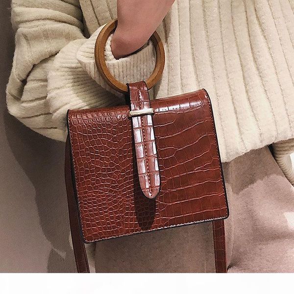 

fashion alligator wooden round handle women handbags shoulder bag pu leather crossbody bag small flap purse 2019