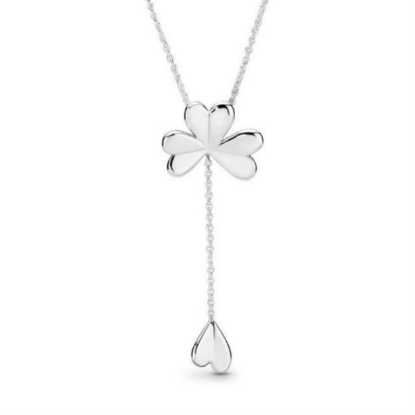 

new 100% 925 sterling silver lucky four-leaf clover oak leaf necklace pendant clavicle chain fit diy original women jewelry fives gifts