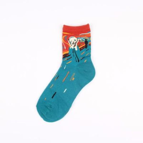 

female socks retro famous painting art socks vintage fashion gift new men womens socks 4 color size fashion, Black