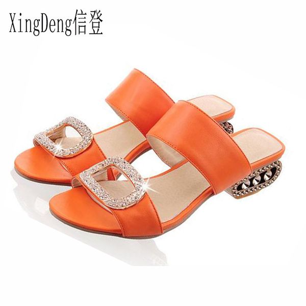 

xingdeng women sandals slippers ladies square heels shoes big size 32-43 european women slipper fashion ladies summer rhinestone y200620, Black