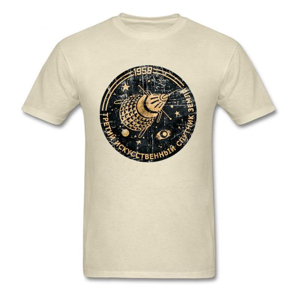 

retro beige t-shirt men tees shirts cccp tshirt russia program sputnik 1 t shirt ussr punk style oversized clothing