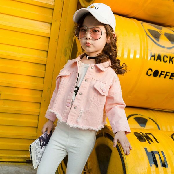 

2020 весна джинсы куртки девушки младенца letters denim дети пальто короткие casual детская верхняя одежда одежда hole одежда, Blue;gray