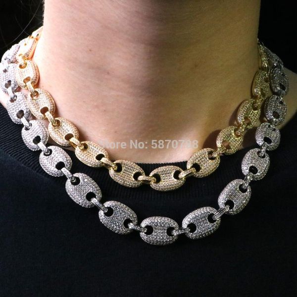 

chains pig nose necklace hip hop chain 9mm brass zircon party men, Silver