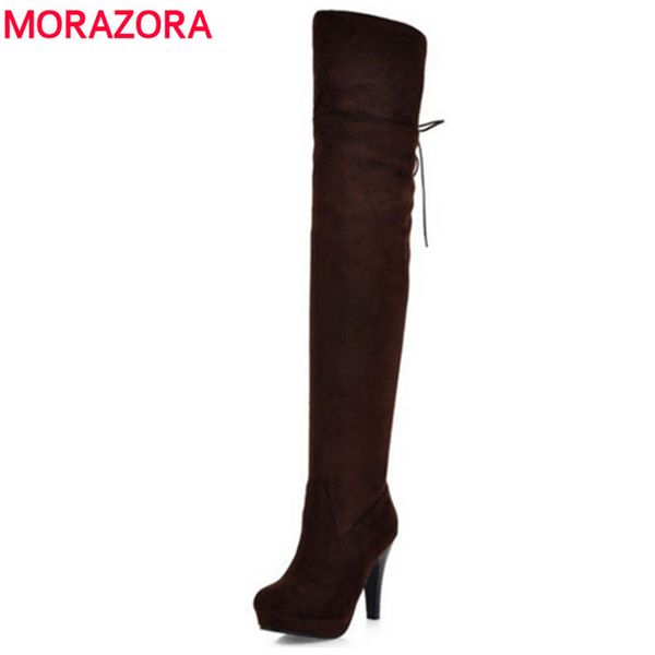 

morazora new women's spring/autumn over the knee boots thigh high thin high heel boots fashion women shoes size 34-43, Black