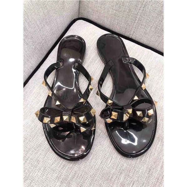 

pvc jelly sandal ,summer beach slippers flip flops woman rivets sandals with dust bag, Black
