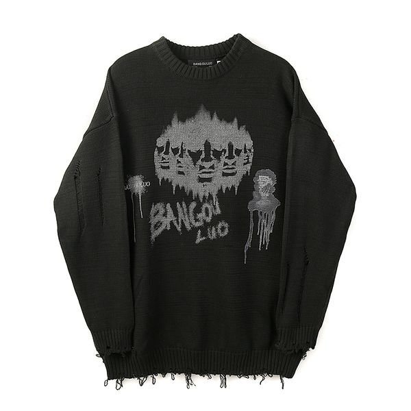 

men sweater knitted 2020 autumn winter clothes casual hip hop dark gothic sweaters pullover loose streetwear men clothing pull, White;black