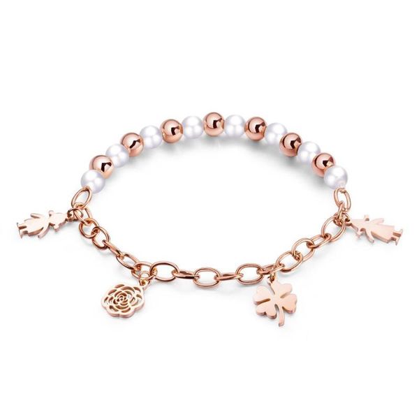 

fashion lady titanium steel rose gold bead bracelet temperament lucky grass flower bracelet creative jewelry 3-gs992, Golden;silver