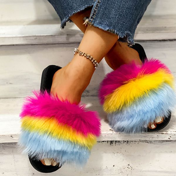 

new plush women slippers casual comfortable flip flops female fur slides house home outdoor ladies walking shoes warm size 36-41, Black