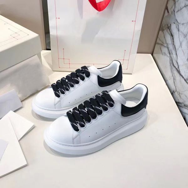 

men women oversized platform sneakers white smooth calf leather bi-colour laces sneaker fashion large flat rubber sole runner trainers, Black