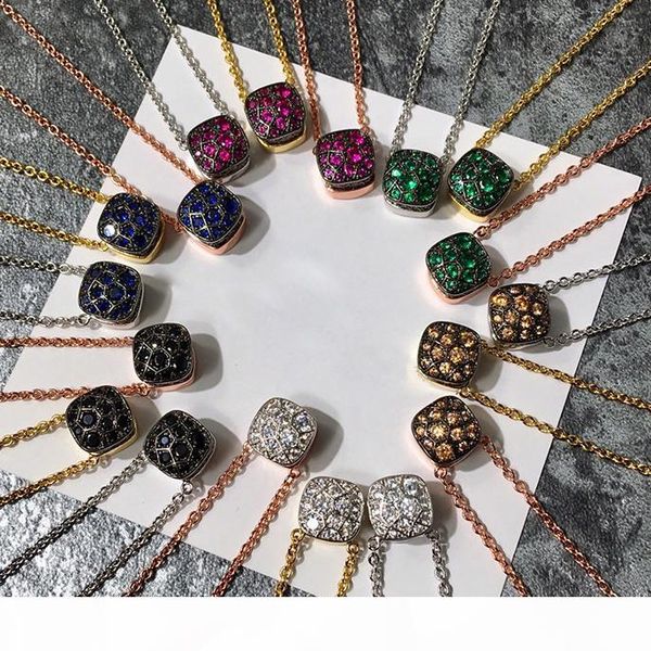 

цветной бриллиантового ожерелье париж дизайн латунь золото женщина многоцветная fancy ожерелье одной цепи с квадратными драгоценными камнями, Silver