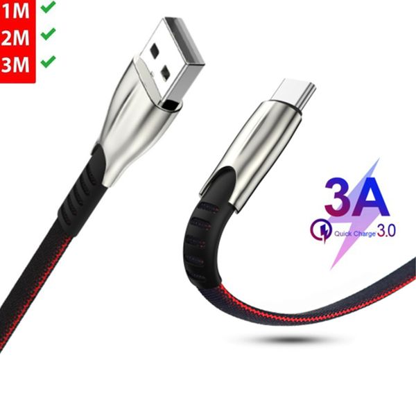 

3ft 6ft 9ft zinc alloy type-c cable 3a fast charging charger micro usb cable supporting data transmission for samsung note 10 s10 cell phone