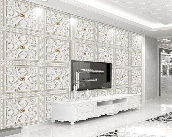 

wallpaper mural 3d stereo modern simple european pattern plaster tv background wall dh interior decoration wallpaper