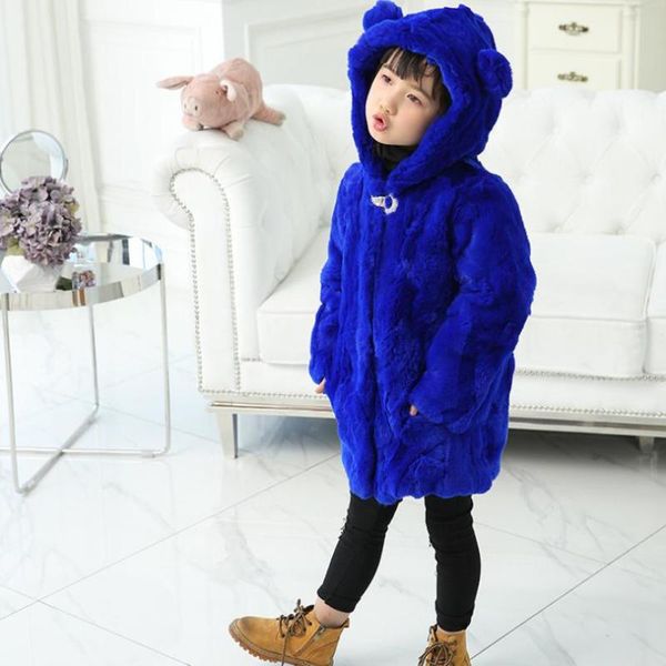 

real rex fur hooded coat 2020 winter fashion children girl thick warm nature fur jackets modis kids overcoat y1873, Blue;gray
