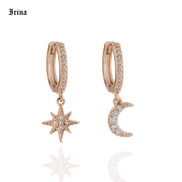 

dangle & chandelier moon star fashion earrings copper 585 rose gold color asymmetric zircon earring for women jewelry arete, Silver