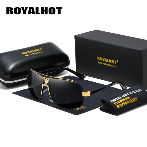 

royalmen women polarized alloy square oversized frame sunglasses driving sun glasses shades oculos masculino male 60041, White;black
