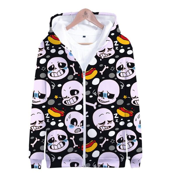 

undertale sans 3d print zip up women/men hoodies sweatshirts streetwear hip hop long sleeve hooded zipper jacket kawaii clothes, Black