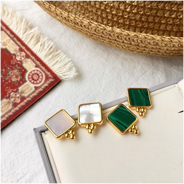 

new bohemian style geometric square gold earrings for women fashion irregular stud earring bohemian jewelry for women with box ing, White