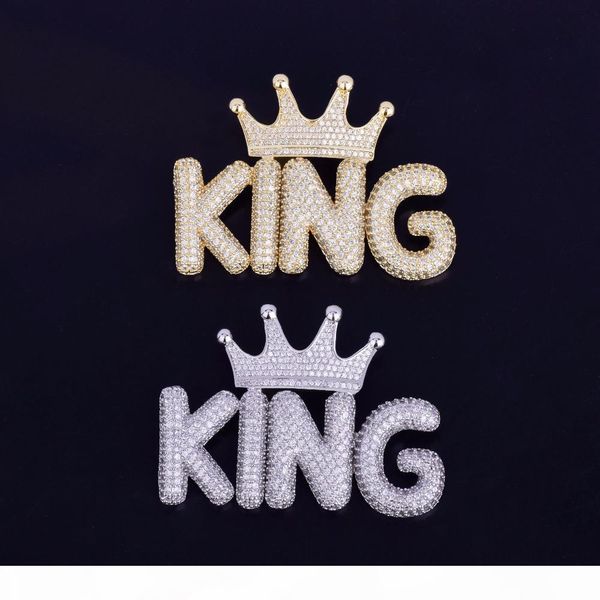 

men's crown small bubble letters necklaces & pendant with gold silver rope chain ice out cubic zircon hip hop jewelry