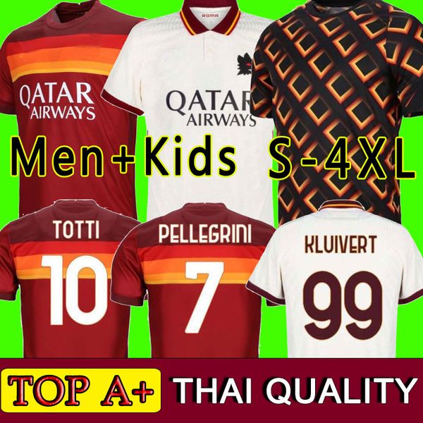 

4xl soccer jerseys dzeko zaniolo as de rossi roma rome totti perotti kolarov 20 21 football shirt 2020 2021 men + kids kit uniforms maillot, Black;yellow