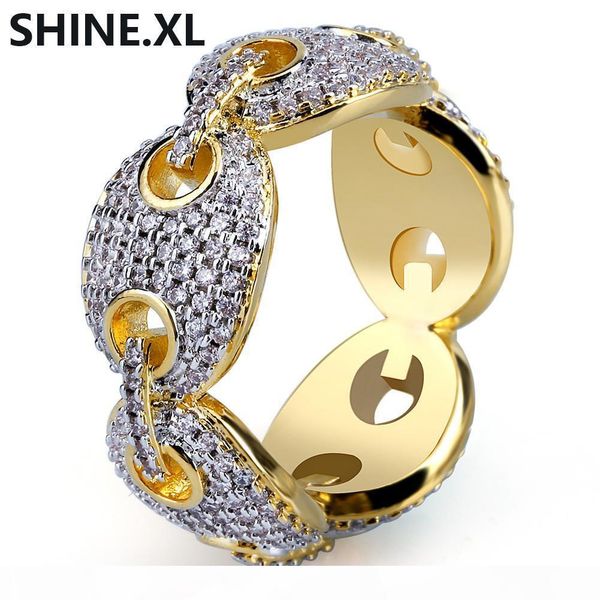 

hip hop men gold ring micro pave zircon iced out link chain ring fingle bling jewelry, Silver