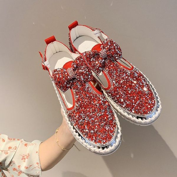 

dm439 women's sandals summer bow plus size 43 sequined sandals women's thick bottom bag with autumn casual shoes zapatos mujer, Black