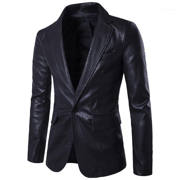 

mens slim clothing fashion solid mens pu blazers fashion mens outerwear with single breasted casual, White;black