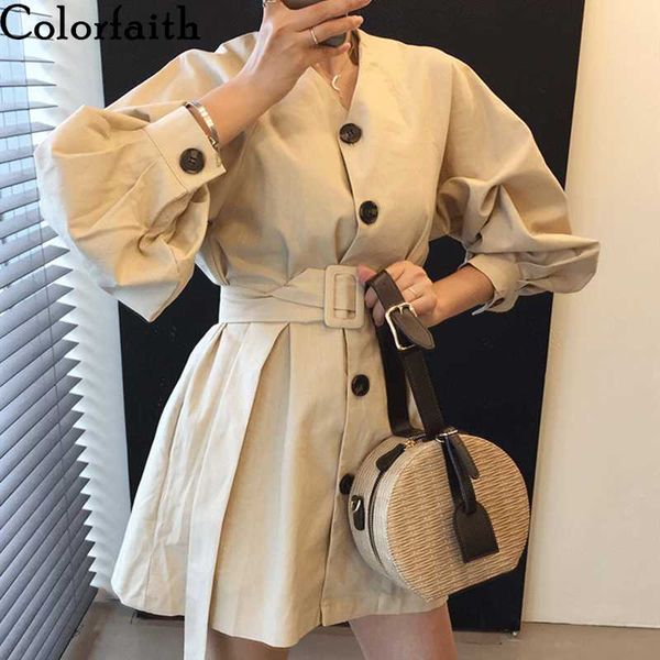 

colorfaith new 2020 women dresses spring summer puff sleeve lace up bow button empire casual prairie chic elegant dress dr7072, Black;gray